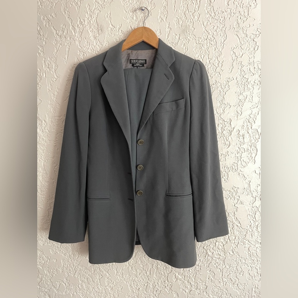 GIORGIO ARMANI® Rare 90s Drapey Iconic Skirt Suit "PEWTER GREIGE" 44 S XS